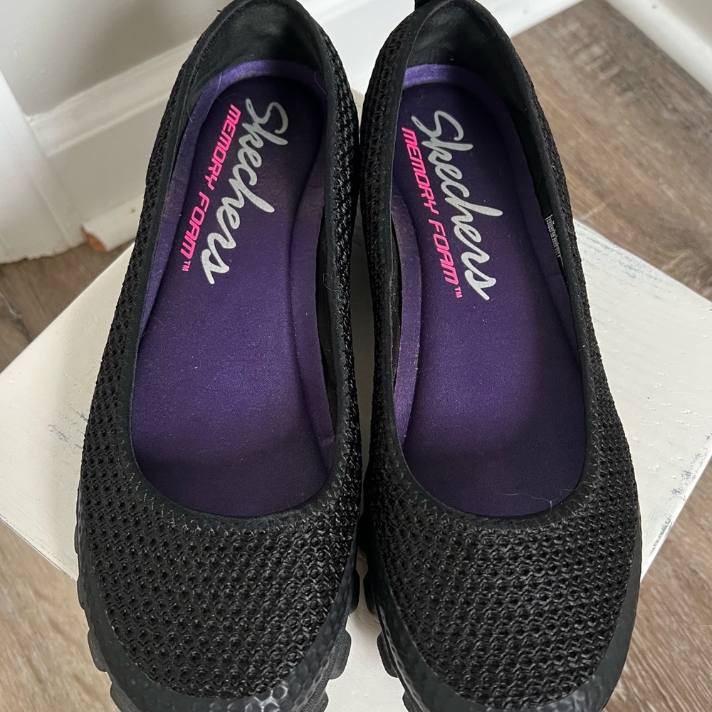 Skechers Black Slip-On Flats with Breathable Mesh - Picture 2 of 6